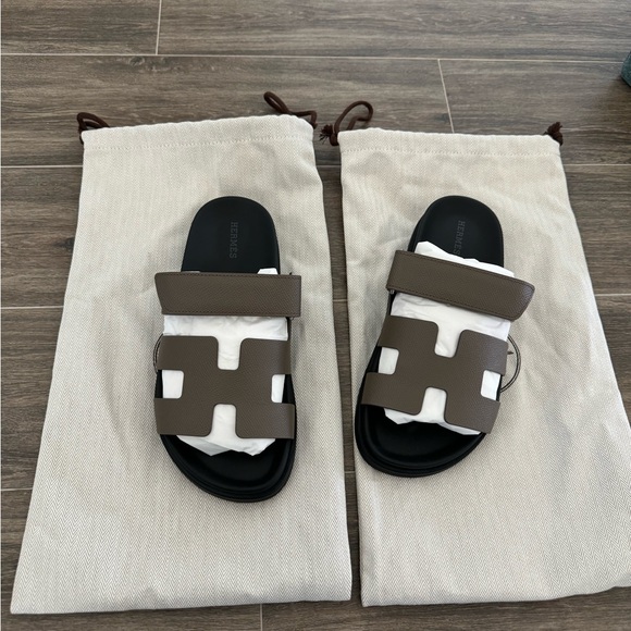 Hermes Shoes - Sold Hermes Chypre sandals etoupe epsom leather